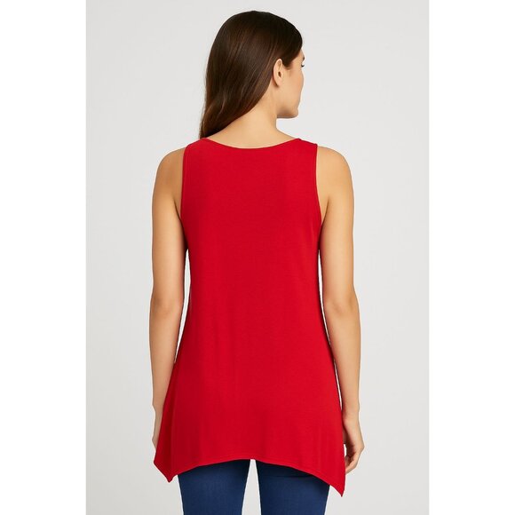 Adrianna Papell Red Sleeveless Tunic Embroidered Front Handkerchief Hem Upscale - Picture 4 of 11